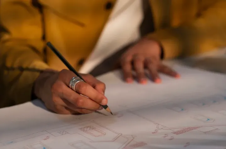 A hand drawing out a detailed plan in pencil